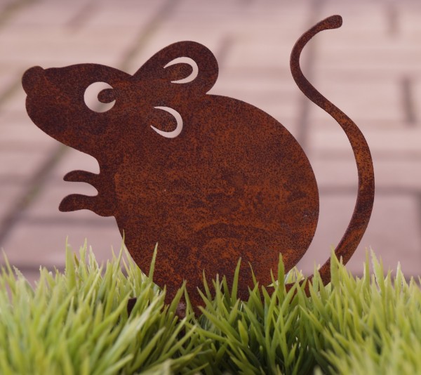 Edelrost Maus Marvin mit Schraube für Holz - Höhe 10 cm
