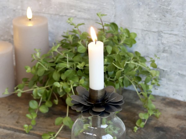 Metall Aufsatz Kerzenhalter Blüte Messing für Glasflaschen - Höhe 7 cm