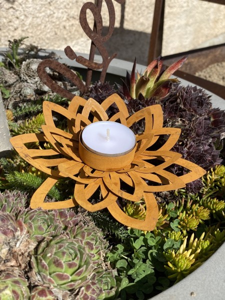 Rostoptik Blüte offene Form breit für Teelichter