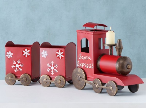 Metall Aufsteller Weihnachts- Lokomotive mit Anhängern - Länge 100 cm