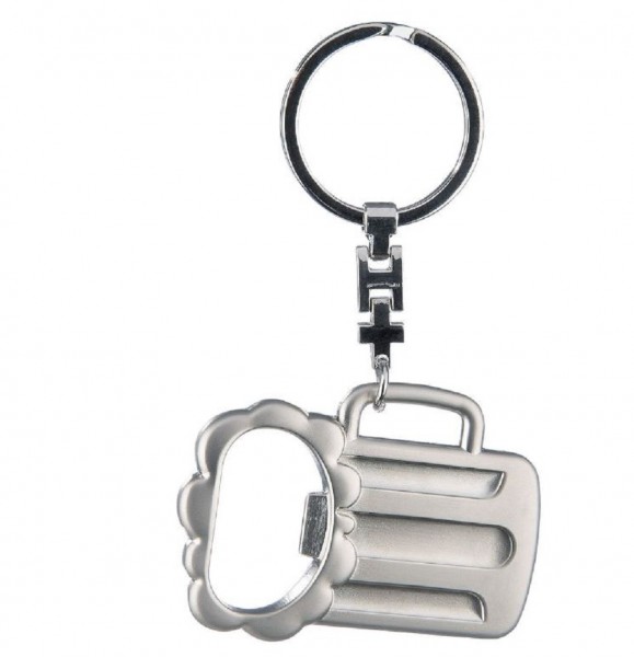 Metall Schlüsselanhänger Bierkrug an Schlüsselring mit Flaschenöffner Silber