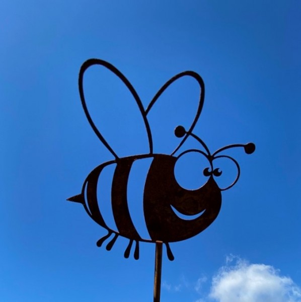 Edelrost lustige Biene auf Stab - Höhe 50 cm
