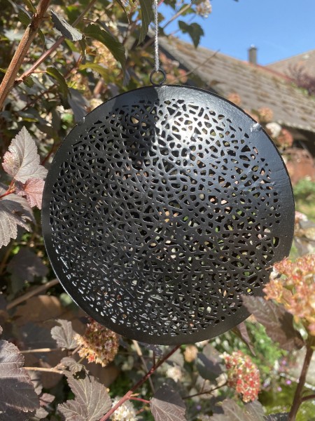 Metall Kugelhänger groß schwarz mit Muster - Durchmesser 15 cm