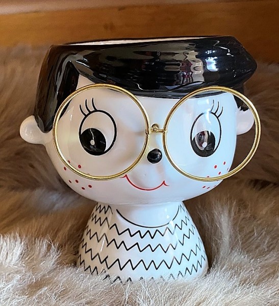Keramik Gefäß Junge Trend Style mit Brille mittel - Höhe 13 cm