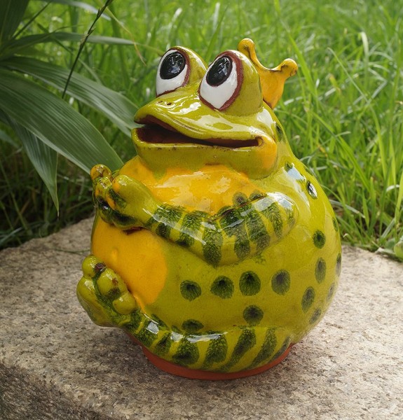 Keramik Gartenkugel Froschkönig Figaro Frostfest - Höhe 15,5 cm