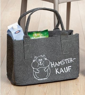 Filz Einkaufstasche mit Motiv und Spruch dunkelgrau - Hamsterkauf