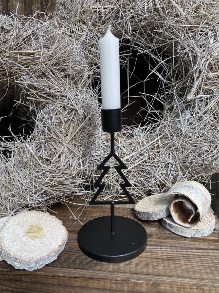 Kerzenhalter mit Tanne schwarz - Höhe 17 cm