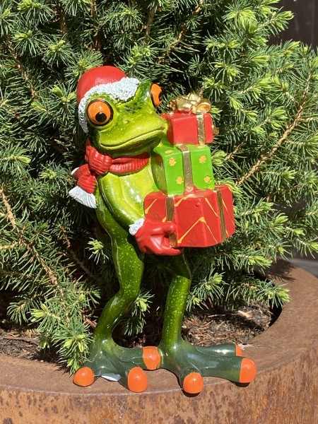 Kunststein Weihnachtsfrosch mit Geschenken Frösche