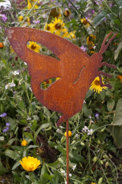 Edelrost Schmetterling Flügel oben auf Stab - Höhe 50 cm