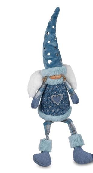Textil Engel Lara sitzend mit Baumelbeinen Eisblau - 52 cm