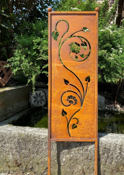 Edelrost Gartenstecker Tafel Blütenranke - Höhe 117 cm