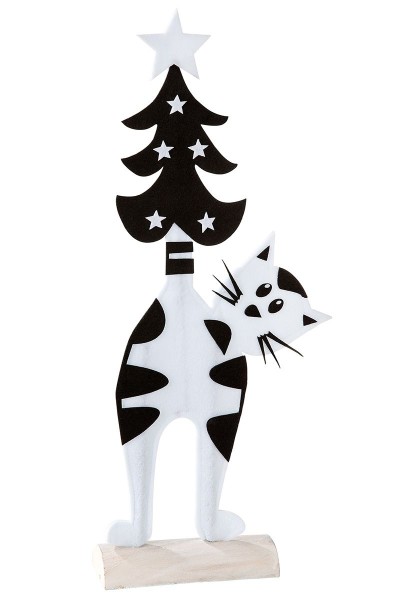 Filz Weihnachtskatze mit Tannenbaum klein schwarz/weiß - Höhe 53 cm