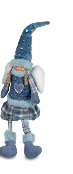 Textil Engel Benni sitzend mit Baumelbeinen Eisblau - 52 cm