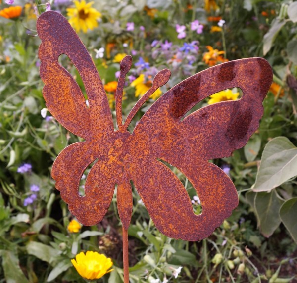 Edelrost Gartenstecker Schmetterling Flügel seitlich - Höhe 50 cm