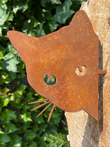 Edelrost Katzenkopf mit Dornspitze für Holz - Höhe 14 cm