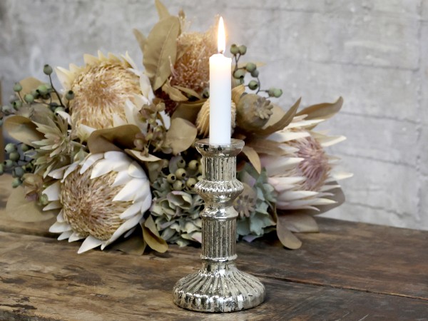 Kerzenständer für Stabkerzen Glas Bauernsilber - Höhe 16,5 cm