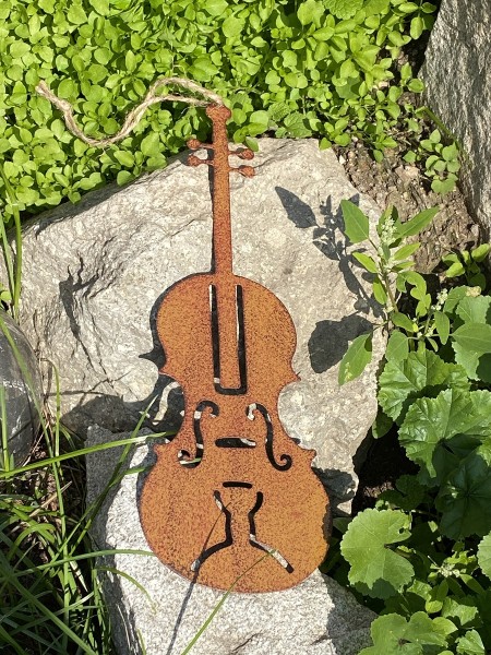 Rostoptik Geige an Band zum Hängen - Höhe 29 cm