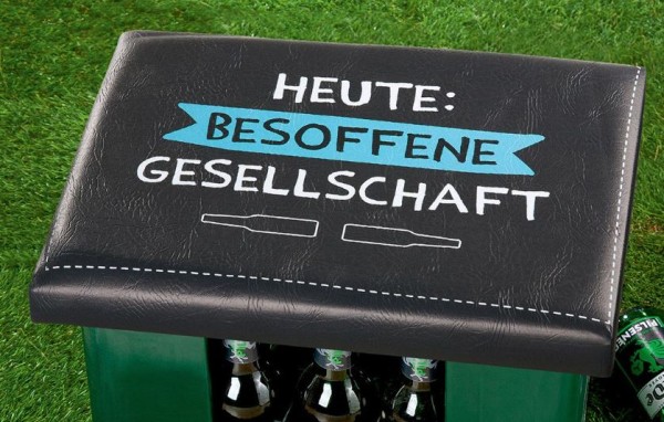 Kunststoff Sitzpolster Aufsatz für Getränke- / Bierkisten mit Spruch - Besoffene Gesellschaft