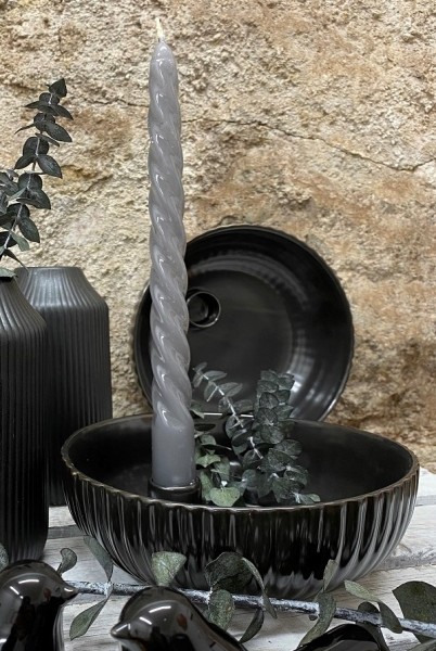 Kerzenhalter mit Deko-Schale geriffelt schwarz - Durchmesser 18 cm