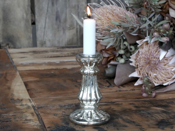 Kerzenständer für Stabkerzen Glas Bauernsilber - Höhe 12 cm