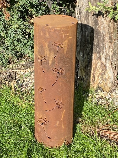 Edelrost Säule mit Pusteblumen runde Form mittel - Höhe 100 cm