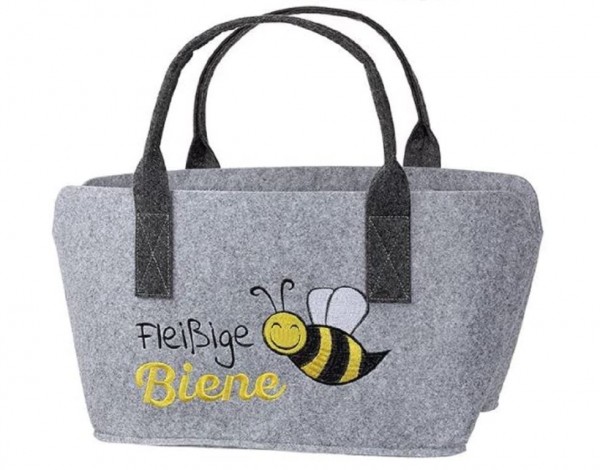 Filz Tasche Fleißige Biene mit Motiv bestickt hellgrau