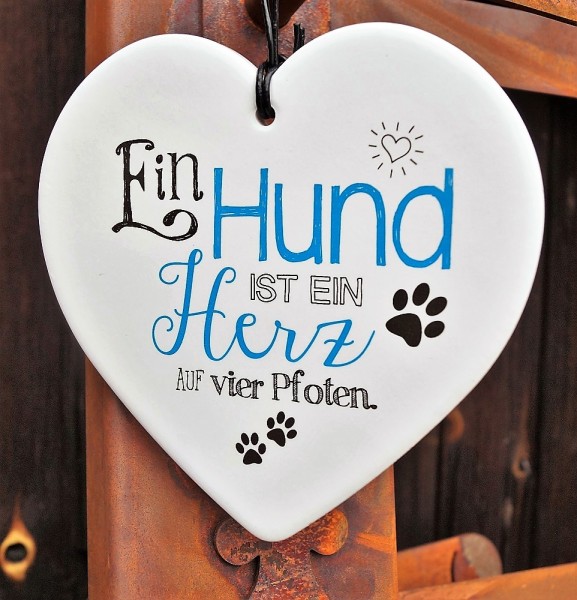 Porzellan Herz mit Spruch blau - Ein Hund ist ein Herz...