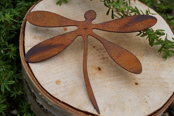 Edelrost Libelle mit Schraube für Holz