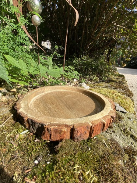 Mango Holz Tablett runde Form mittel mit Rinde - Durchmesser 25 cm