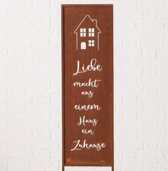 Edelrost Spruchtafel Liebe macht aus einem Haus ein Zuhause - Höhe 120 cm