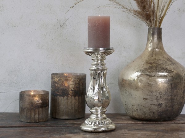 Kerzenständer für Stumpenkerzen Glas Bauernsilber - Höhe 23 cm