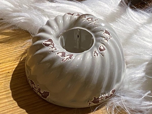 Keramik Kerzenhalter Backform hellgrau - Durchmesser 8 cm