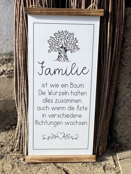 Metall Schild Familie länglich mit Lebensbaum und Holzrahmen - Höhe 51 cm