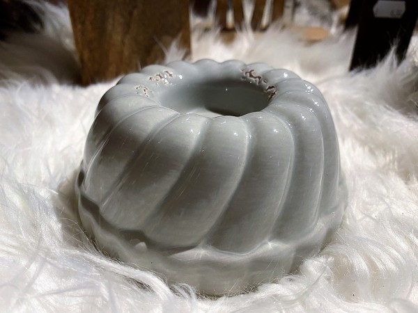 Keramik Teelichthalter Backform hellgrau - Durchmesser 12 cm