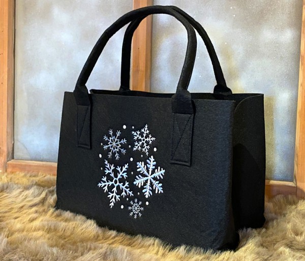 Filz Einkaufs Tasche mit Schneeflocken schwarz