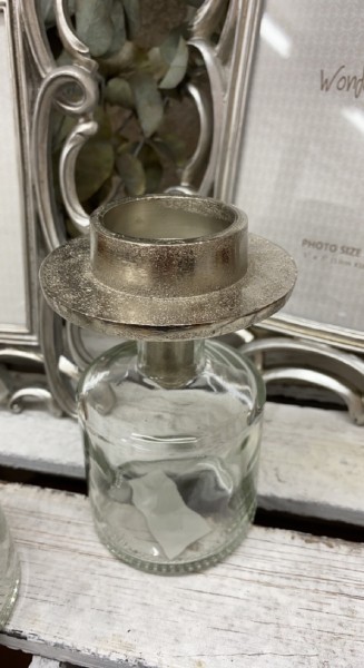 Alu Aufsatz Teelichthalter Silber für Glasflaschen - Höhe 6 cm