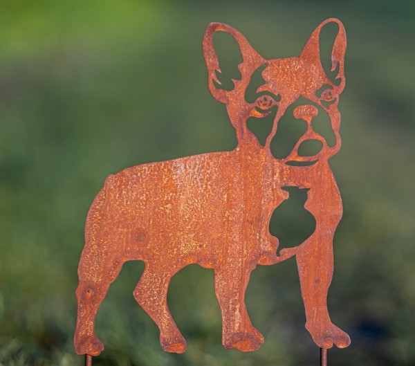 Edelrost Gartenstecker Bulldogge/Mops Beppo