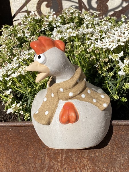 Keramik Kantenfigur Huhn Hilda mit Halstuch braun - Höhe 15 cm