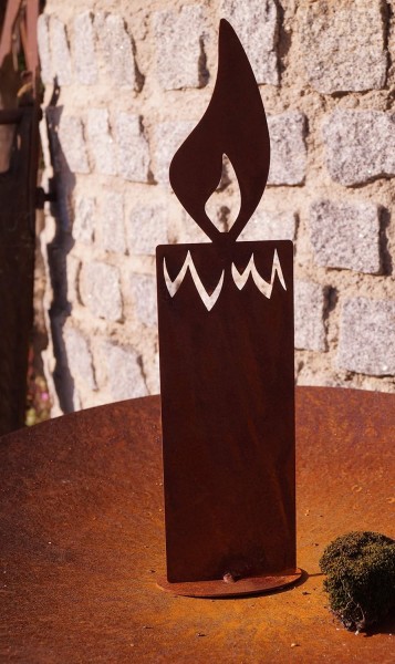 Edelrost Kerze auf Platte klein - Höhe 20 cm