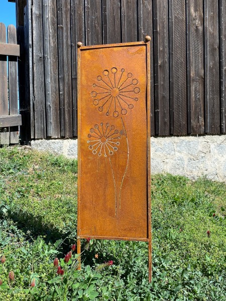 Edelrost Gartenstecker Tafel Pusteblumen - Höhe 116 cm
