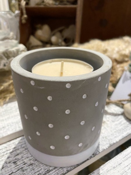 Zement Kerzen/Teelichthalter grau gepunktet klein - Höhe 9,5 cm