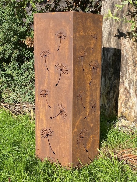 Edelrost Säule eckig mit Pusteblumen mittel - Höhe 100 cm