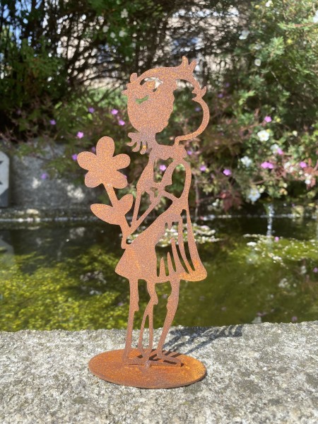 Edelrost Mini Mädchen Heidi in offener Form mit Blume - Höhe 20 cm