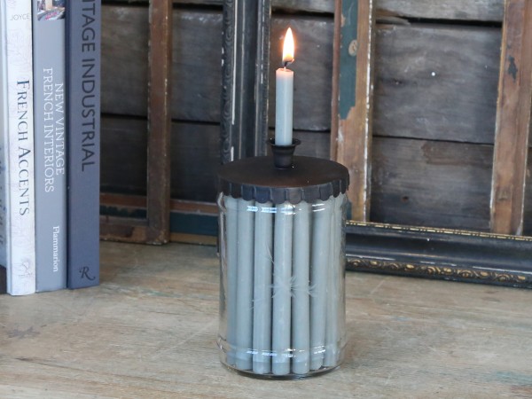Glas Kerzenständer mit Deckel antique kohle für Spitzkerzen - Höhe 16 cm
