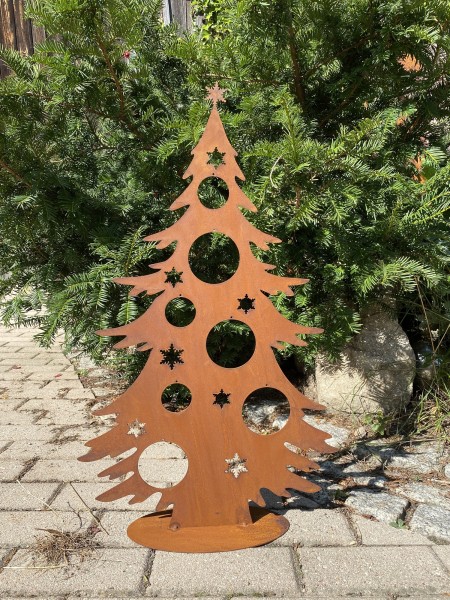 Edelrost Weihnachtsbaum klein mit Öffnungen für Kugeln - Höhe 65 cm