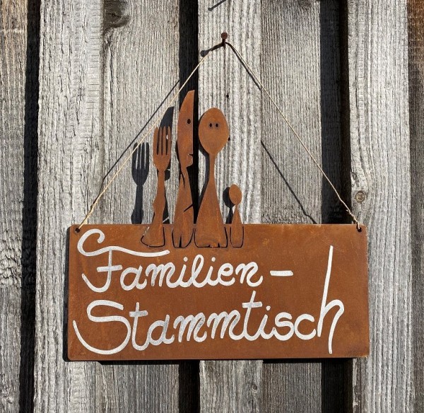 Edelrost Schild mit Besteck - Familien Stammtisch