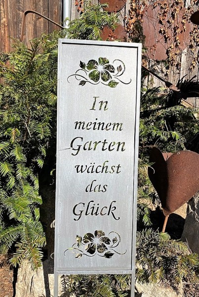 Metall Gartenstecker Spruchtafel In meinem Garten wächst das Glück