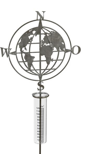 Gartenstecker Regenmesser grau Weltkugel - Höhe 125 cm