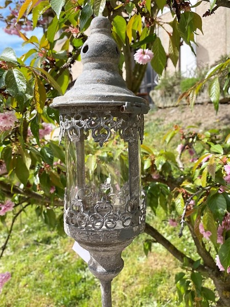 Stecker Windlicht Laterne Nostalgie mit Glas grau - Höhe 96 cm